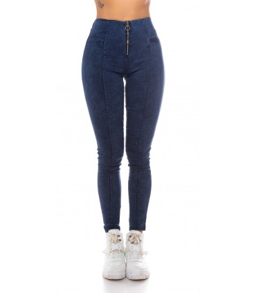 Blå bakficka jeggings med dragkedja