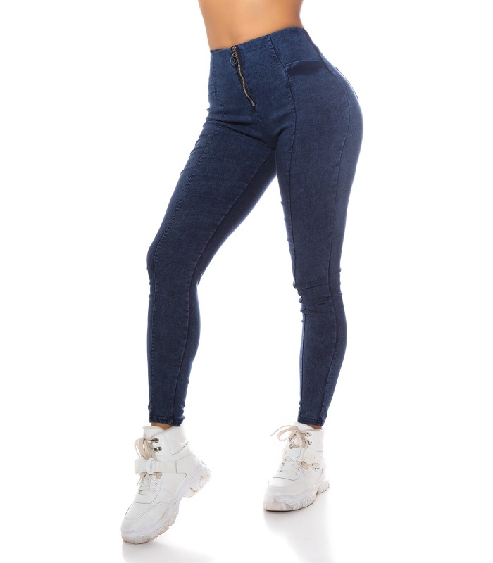 Blå bakficka jeggings med dragkedja – kuva 4