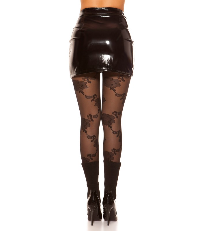 Svart latex look kjol med dragkedja – kuva 3