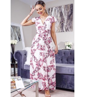 CW Sanya vitt blommönster v-maxi