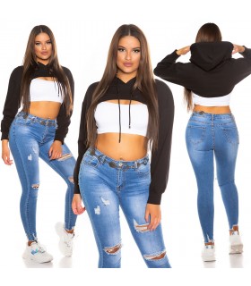 Black Super Short Long Sleeve Hoodie
