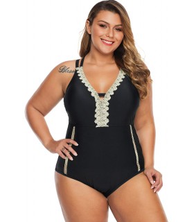 Black decorative embroidered swimsuit