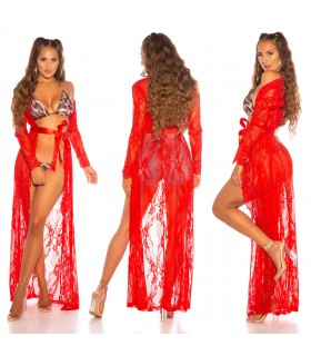 Koucla red long lace crano with belt