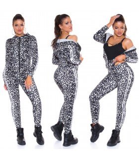 White leopard print jogger set
