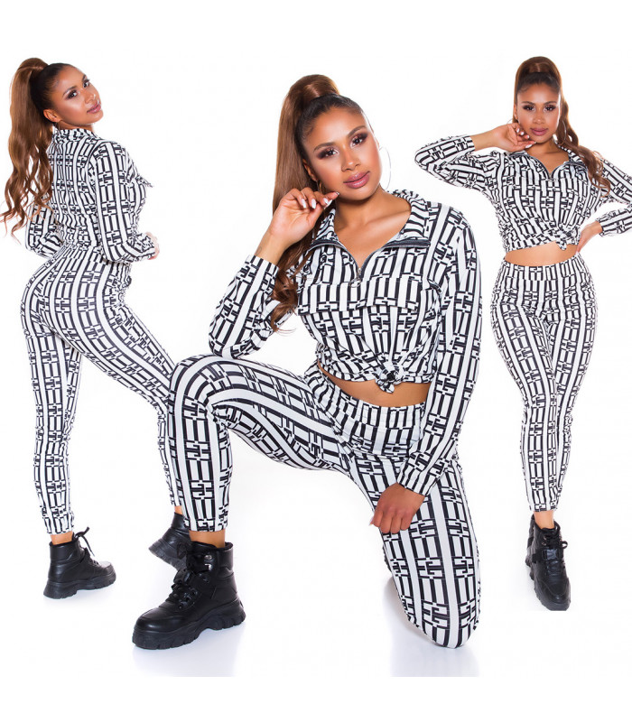 Valkoinen printtikuvioinen joggerisetti vetoketjulla [TAMMIALE -20%]