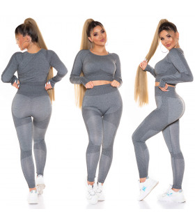 Dark grey form-shaping short workout shirt + tights