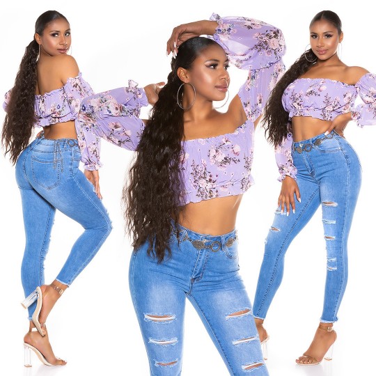 Lila blommig långärmad lång...