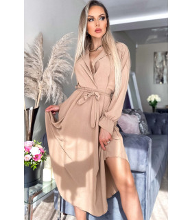 CW Mariane camel asymmetrical v-dress with belt
