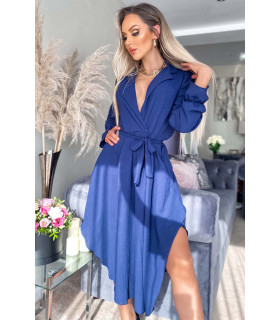 CW Mariane blue asymmetrical v-dress with belt