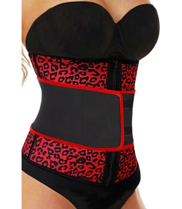 Punamusta leopardikuvioinen waist trainer -vyötärökorsetti – kuva 2