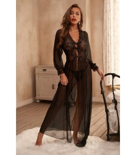 Black long mesh dressing jacket with bags