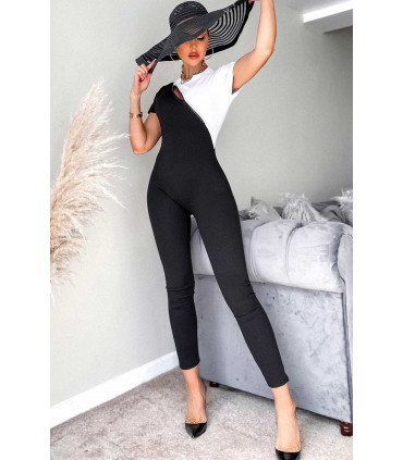 CW Sofia svart och vit jumpsuit med dragkedja