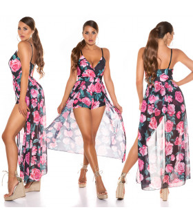 Black rose patterned v-playsuit maxikko