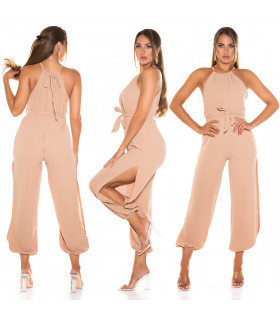 Cappuccino jumpsuit with belt and slit legs [DISCOVERY]