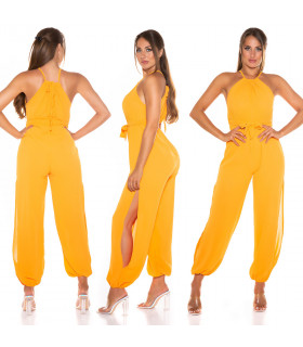 Orange jumpsuit with belt and slits
