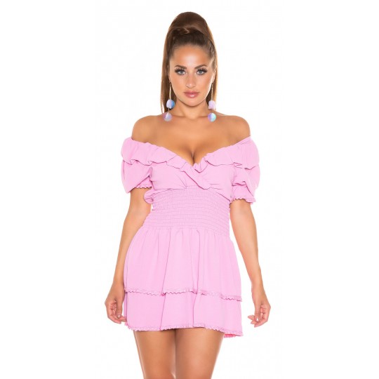 Pink ruffled v-dress