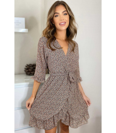 CW Daphne brun wrap-look v-klänning