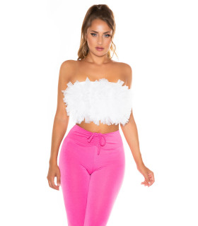 White ruffled cannon bandeau top