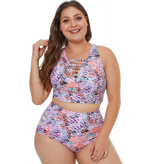 Colorful s scale patterned high-waisted bikini with ribbons