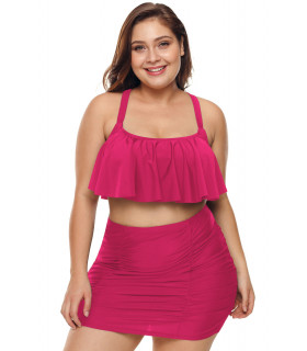 Röd ruffled bikini med kjol