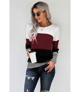 Burgundy three-coloured long-sleeved stripe shirt