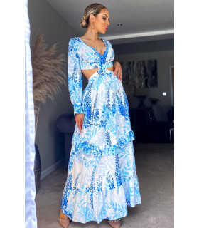 CW Malishka blue floral pattern cut out v-maxikko