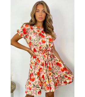 CW Priscilla peach patterned dress with belt