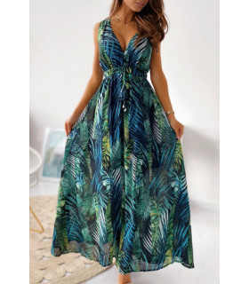 Blue-green leaf-patterned v-maxikko