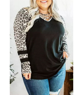 Black leopard print shirt with grids (plus size) [DISCOVERY]