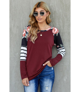 Burgundy shirt with floral and striped sleeves [DISCOVERY]