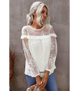 White lace embroidered loose blouse