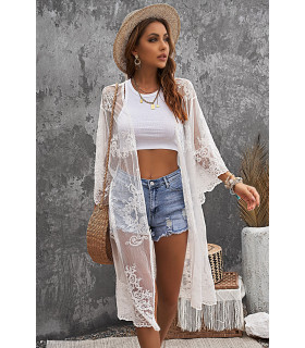 White lace embroidered kimono