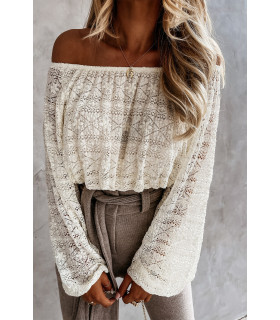 Vit off-shoulder spetsskjorta med baggy ärmar [SISTA CHANSEN]