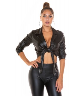 Black tie wetlook shirt jacket