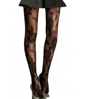 Black rose-tinted mesh tights