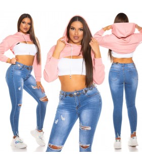 Salmon red super short long sleeve hoodie