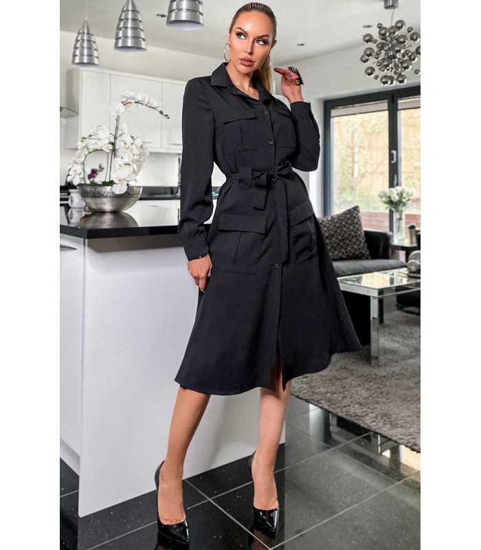 CW Jocelyn musta taskullinen paitamekko vyöllä