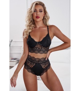 Black high-waisted lingerie set with lace