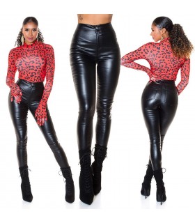 Black high-waisted basic faut leather trousers with back pockets