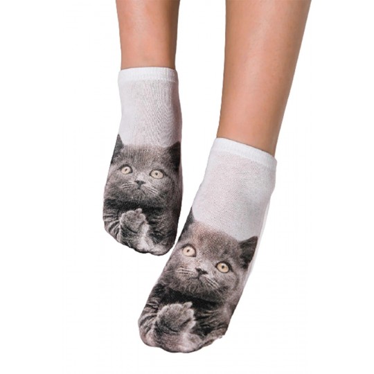 White F U cat socks
