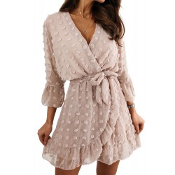 Cappuccino wrap-look v-dress with belt