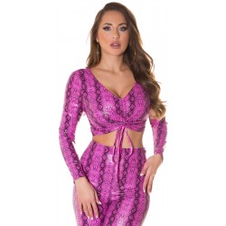 Pink snake patterned short fauna leather shirt