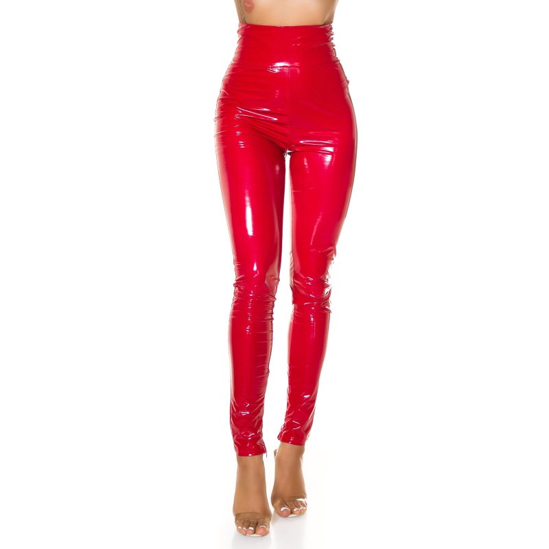 Koucla punaiset korkeavyötäröiset latex look housut