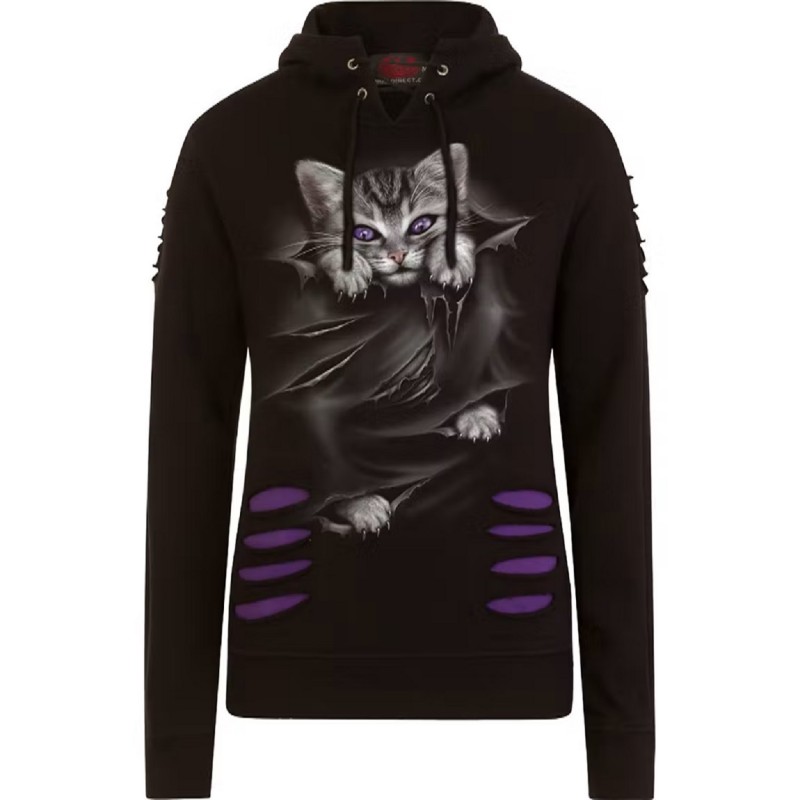 Spiral svart och lila katt hoodie – kuva 4