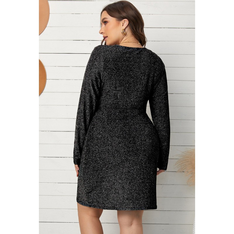 Musta metalliglitter mekko liehuksella (plus size) – kuva 2