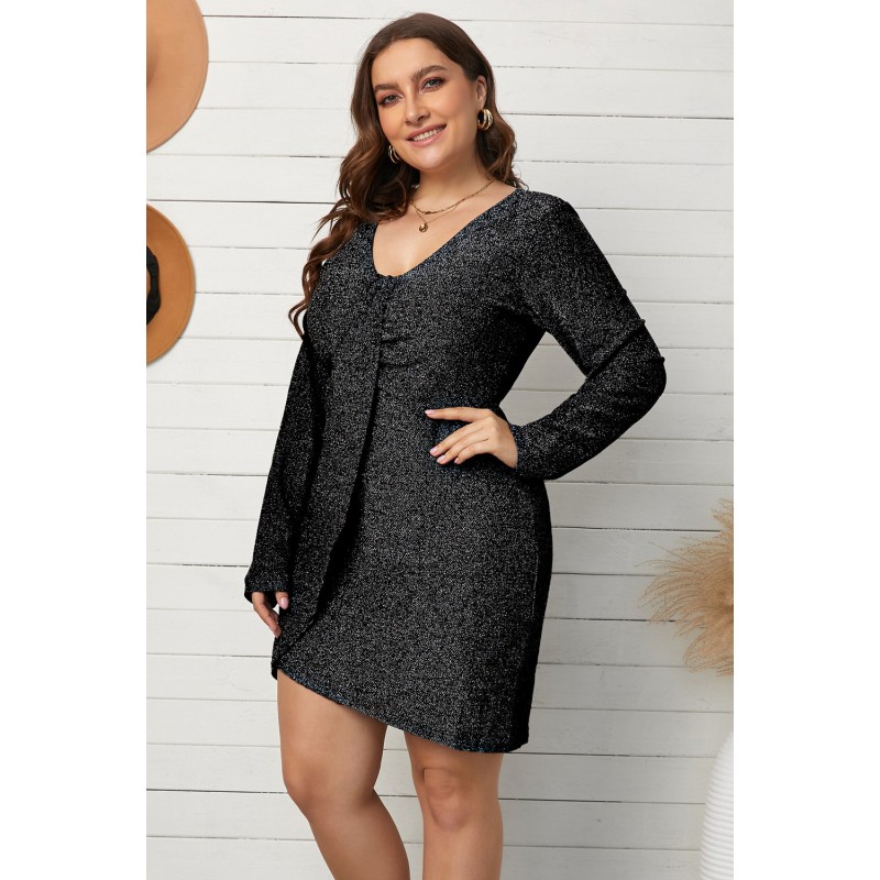 Musta metalliglitter mekko liehuksella (plus size) – kuva 3