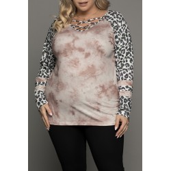 Knot-dyed leopard print shirt with lattices (plus size) [DISCOVERY]