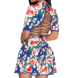Blue floral pattern a sneakback skater dress [LAST CHANCE]