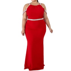 Punainen strassiremmikoristeinen pitkä juhlamekko (plus size) [LÖYTÖ]