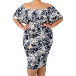 Floral pattern off-shoulder midimekko with ruffle (plus size) [LAST CHANCE]